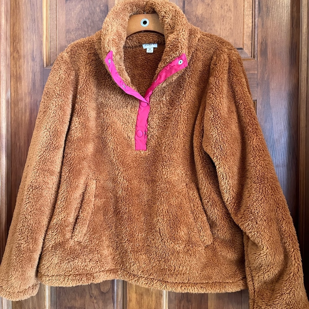 J. Crew Brown Fleece with Pink Trim